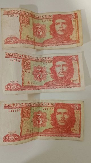 3 Billetes 3 Pesos Cubanos 2005 Che Guevara