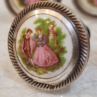 10 Tiradores Porcelana Antiguos Escena Romántica
