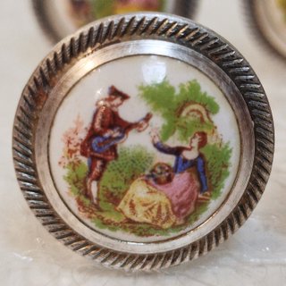 10 Tiradores Porcelana Antiguos Escena Romántica