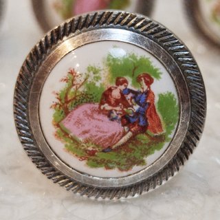 10 Tiradores Porcelana Antiguos Escena Romántica