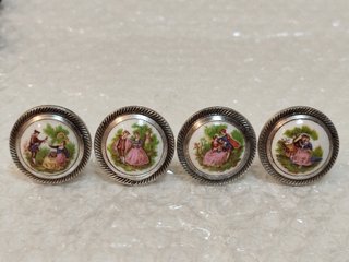 10 Tiradores Porcelana Antiguos Escena Romántica