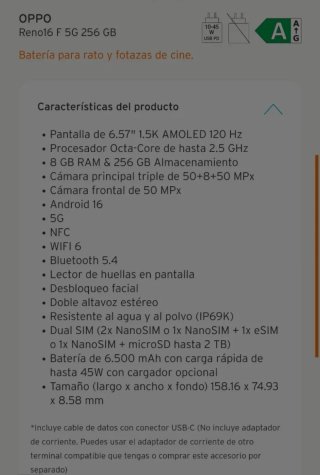 ¡OFERTA !✅ ¡ A ESTRENAR ! ✅ OPPO Reno 16F 5G 256GB