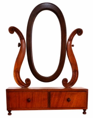 Tocador antiguo de madera con espejo ovalado