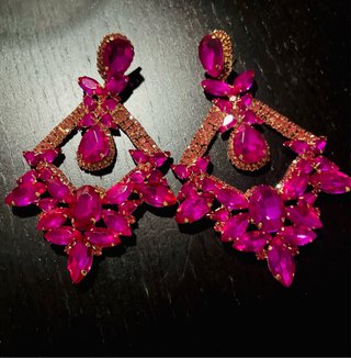 Pendientes pedrería rosa dorados especial flamemca