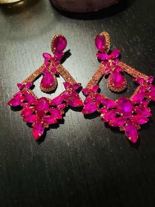 Pendientes pedrería rosa dorados especial flamemca