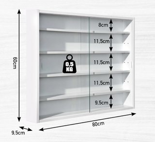 Estantería de madera blanca con puertas de cristal