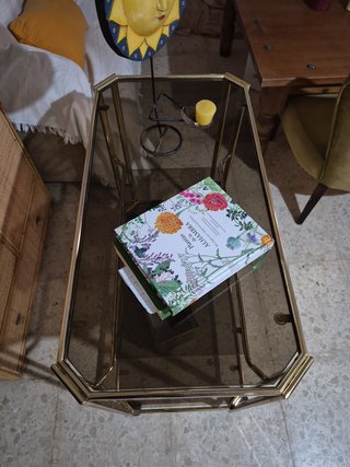 Carrito Bar Vintage Metal Dorado Cristal ahumado