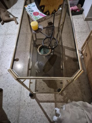 Carrito Bar Vintage Metal Dorado Cristal ahumado