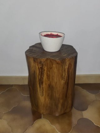 Tronco de madera con ruedas decorativo