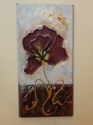 Conjunto 3 cuadros flores moradas y doradas