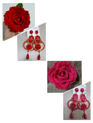 Pendientes de flamenca y rosa a conjunto
