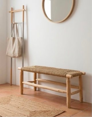 Banco de madera y enea de 100 cm