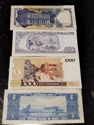 Lote 4 Billetes América: Uruguay, Cuba, Brasil