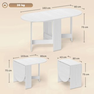 Mesa Cocina Plegable Alas Abatibles Blanca