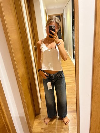 Pantalón vaquero Zara Wide Leg Low Rise Cropped