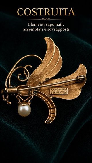 Spilla antica libellula laminata oro gioiello