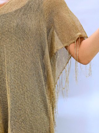 Vestido Zara Dorado Metalizado Flecos Kaftán Talla