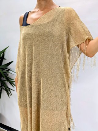 Vestido Zara Dorado Metalizado Flecos Kaftán Talla