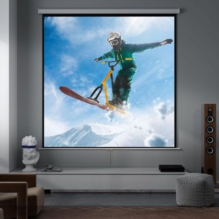 Pantalla de Proyector 120 Pulgadas Formato 1:1, Tela de Proyector Retráctil Con Ángulo de 160° y Montaje en Techo o Pared, 223X8X223 Cm, Blanca