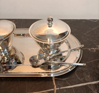 Conjunto azucareros y bandeja plateado