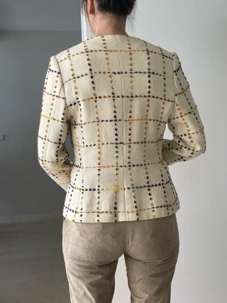 Chaqueta beige cuadros multicolor