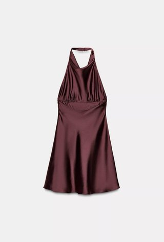 Vestido corto satinado halter morado
