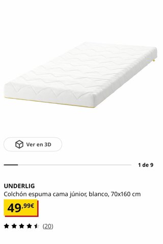 Colchón Infantil IKEA UNDERLIG 70x160cm