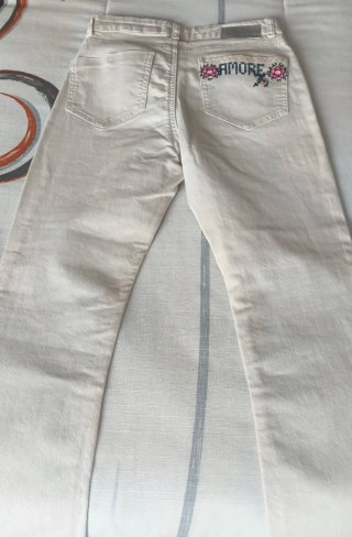 Pantalón Desigual Beige con Flores Rosas