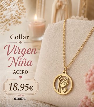 Collar Virgen Niña Acero Dorado
