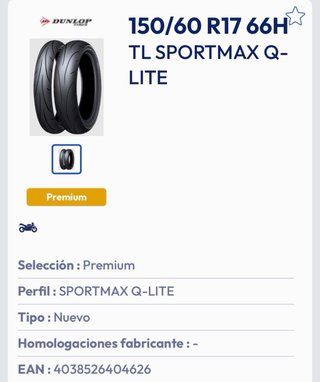 NEUMÁTICO NUEVO 150 60 17 DUNLOP