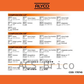 Juego Llaves de Vaso de 1/2", 1/4" y 3/8" - 171 Piezas Alyco 170745