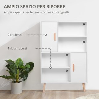 Estantería Multifuncional Ahorra Espacio Con 2 Puertas Para Sala De Estar Paneles De Partículas 80 X 23.5 X 123Cm Blanco