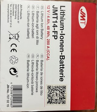 Batería Litio Moto JMT JMT14-FP 12V 4 Ah, 48Wh