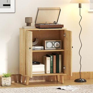 Credenza para Sala de Estar Mueble Multiuso Estilo Vintage para Cocina Con 2 Estantes Internos, en Aglomerado, 60X30X76Cm, Color Madera