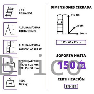 Escalera Telescópica Aluminio 4+4 Pestaña