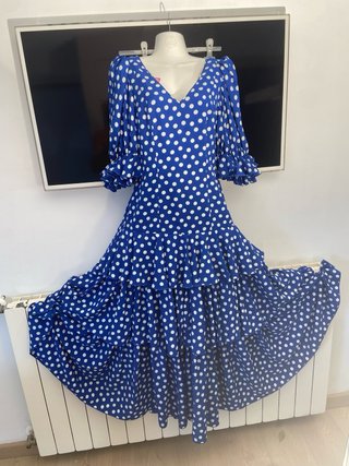 239 Vestido Flamenca Lunares Azul Talla Única