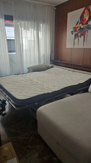 Sofá modular tela beige, Cama de 1.40