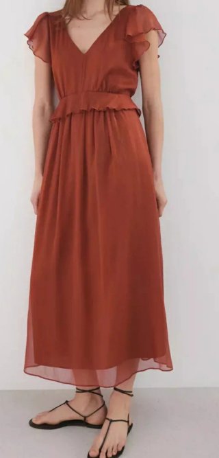 Vestido comprido MNG com folhos - Tamanho M