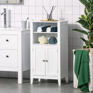 Mueble de Baño con Estantes Ajustables y Armario de 2 Puertas, Mueble de Baño Multiusos de Madera, Blanco, 50X30X93Cm