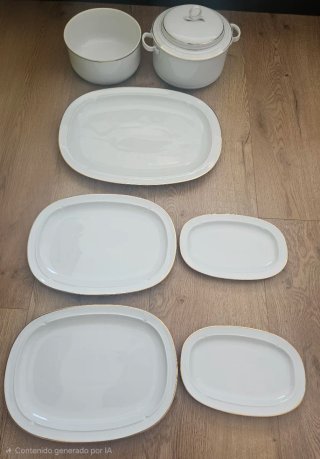 Vajilla Bidasoa Porcelana Blanca Filo Dorado