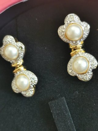 Pendientes Vintage Rositas Perla y Circonitas