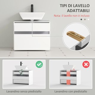 Mueble Bajo Lavabo y Cubierta de Columna para el Baño, en Madera Blanca con 2 Cajones y Corte en U, 67 x 36 x 52Cm