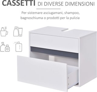 Mueble Bajo Lavabo y Cubierta de Columna para el Baño, en Madera Blanca con 2 Cajones y Corte en U, 67 x 36 x 52Cm