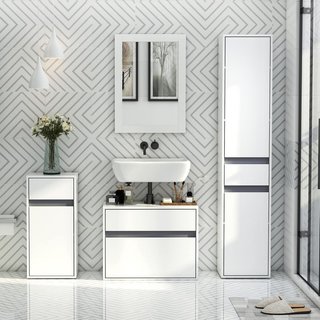 Mueble Bajo Lavabo y Cubierta de Columna para el Baño, en Madera Blanca con 2 Cajones y Corte en U, 67 x 36 x 52Cm