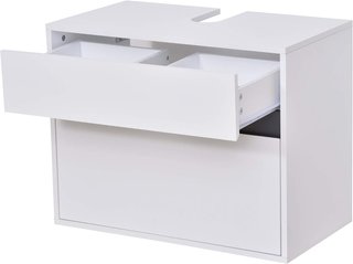 Mueble Bajo Lavabo y Cubierta de Columna para el Baño, en Madera Blanca con 2 Cajones y Corte en U, 67 x 36 x 52Cm