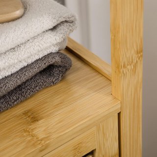 Armario de Baño de Bambú, Mueble de Baño con 2 Estantes Abiertos, Armario de 2 Niveles y Puerta de Ranura, 32.9X29.9X120 Cm