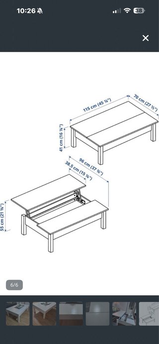 Mesa centro elevable blanca
