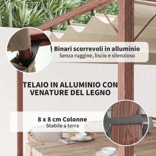 Gazebo Pergola con Tetto Retrattile, Picchetti e V