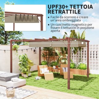 Gazebo Pergola con Tetto Retrattile, Picchetti e V