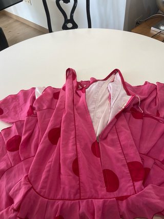241 Traje de flamenca rosa lunares rojos
